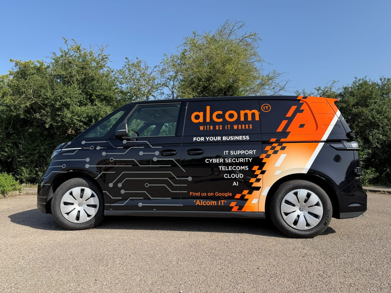 An Alcom IT electric van used by our engineers for client visits
