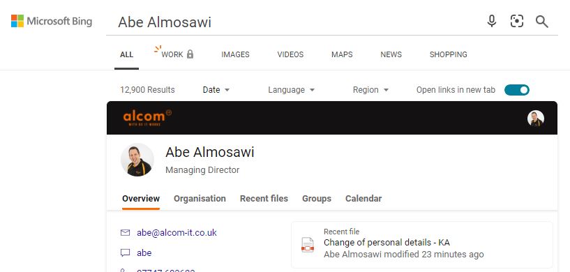 Bing search of Alcom IT Managing Director Abe Almosawi