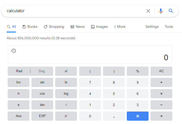 Google search of calculator